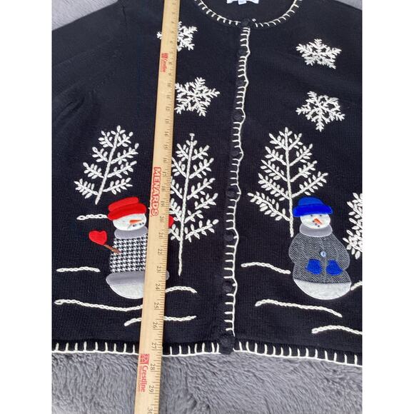 Mercer Street Studio Snowman Appliqué Ugly Christmas Cardigan Sweater Black 3X - Picture 5 of 10